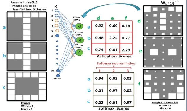 FIGURE 14: Illustration of constrained (non-negative) RF feature extraction using a L 1 /L 2 -NCSAE trained on synthetic data with 3 images (left)