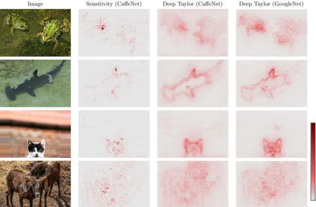 Fig. 8. Image with ILSVRC class “volcano”, displayed next to its associated heatmaps and a zoom on a region of interest.
