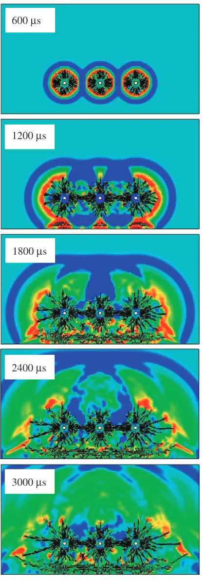 Fig. 4Maximum principal stress distribution and crack propagation inModel I.