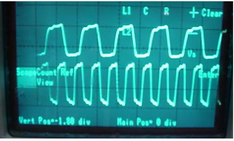 Fig. 4.3: DiPPM coder’s deterministic outcome (top trace), clock sequence (bottom trace).