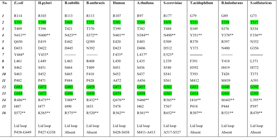 Table 1 Known functional residues comparison of GGT-family: Comparative functional residues of GGT-family proteins are identifiedthrough multiple sequence alignment of GGT proteins sequences (Additional file 1)