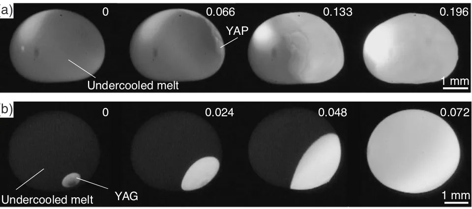 Figure 7 shows the HSV images of the sample containingboth YAP and YAG. The ﬁrst recalescence started from the