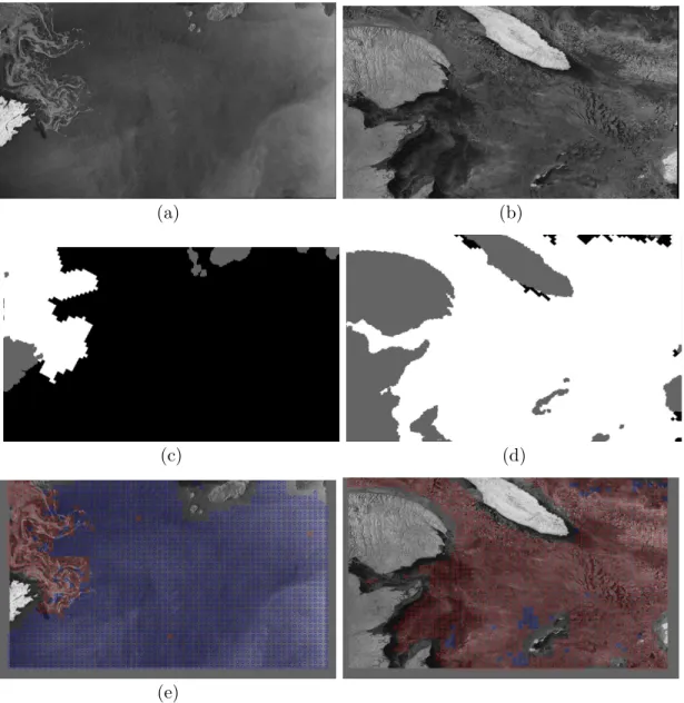 Figure 3.4: Water and sea ice classification results visualization of two SAR scenes.