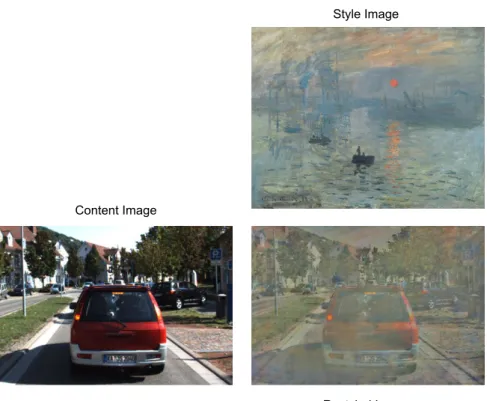 Figure 1.2: The style of Monet transferred to an image from the KITTI dataset. By applying random styles to training images while preserving the labels, we can train networks to be more robust to shifts in texture.