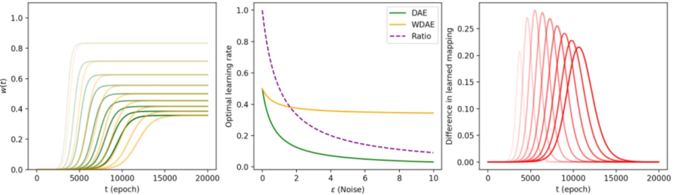 Figure 3. Learning dynamics for optimal discrete time learning rates (λ = 1). Left: Dynamics of DAEs (green) vs