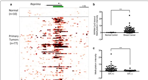 Fig. 1 Differential methylation in RPRM CpG island between breast cancer and normal control samples