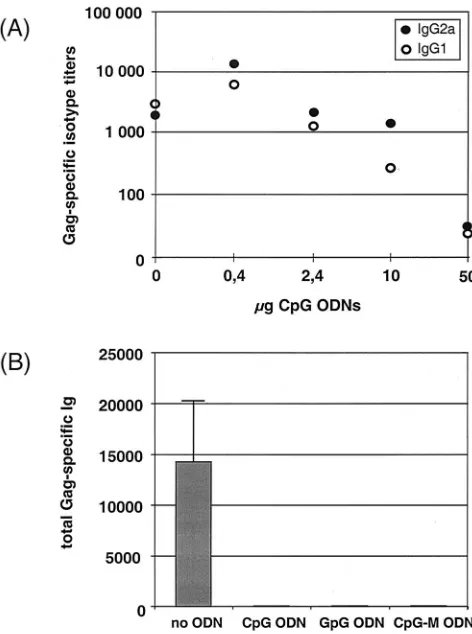FIG. 7. Effect of coadministered phosphorothioate ODNs to theimmunogenicity of the p-syngag expression vector