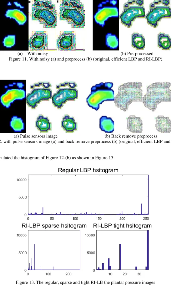 Figure 12. with pulse sensors image (a) and back remove preprocess (b) (original, efficient LBP and RI-LBP) 