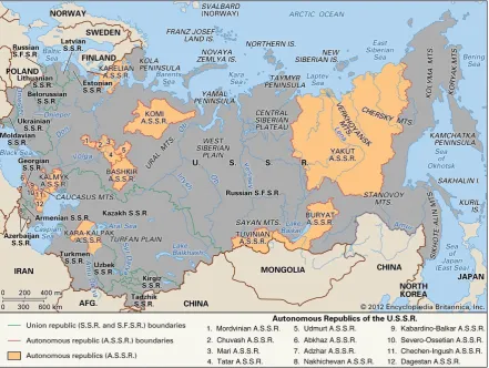 Figure 1-1. The map of the USSR, union republics and ASSRs   