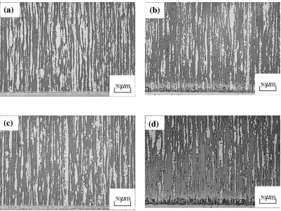 Fig. 5Optical microstructures of the joint area; (a) 1283 K–0 s, (b) 1313 K–0 s, (c) 1353 K–0 s.