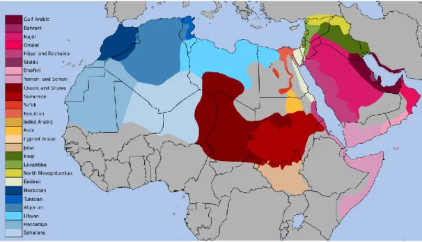 Figure 2.2 Different Arabic varieties in the Arab world. Adapted from  Wikipedia. 