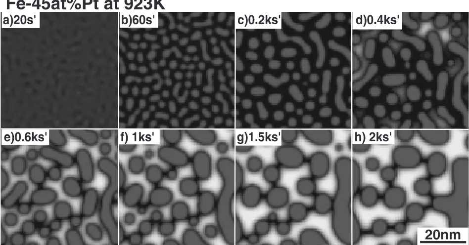 Fig. 3Simulation result of the microstructure changes in FePt nano-granular ﬁlm at 923 K