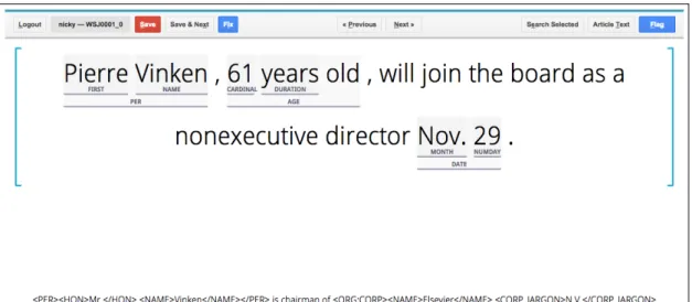 Figure 4.1: Annotation tool showing pre-annotation of sentence WSJ0001_0.