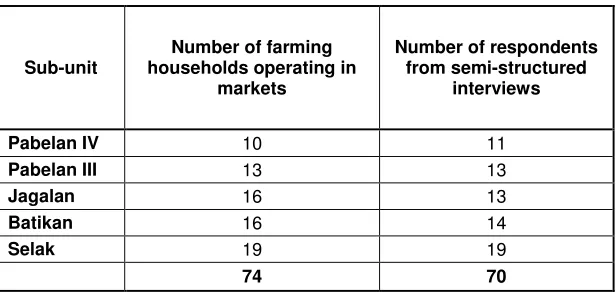 Table 4.2 Semi-structured interviews completed with farmers who sold produce 