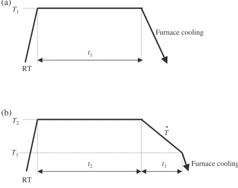 Fig. 2Heat treatment processes in (a) the ﬁrst heat treatment (HT1) and (b)the second heat treatment (HT2).
