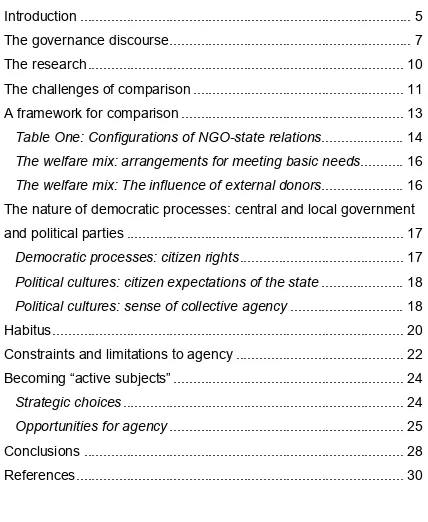 Table One: Configurations of NGO-state relations..................... 14 