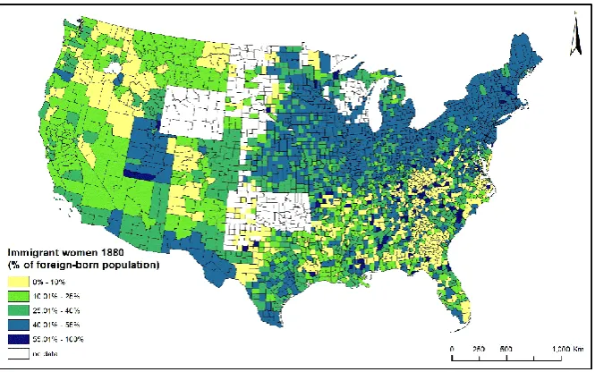 FIGURE 6-2 SETTLEMENT PATTERN OF MIGRANT WOMEN (% OF TOTAL FOREIGN 