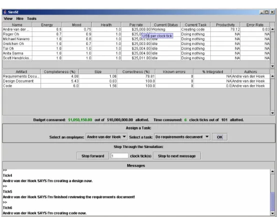 Figure 4.  SimSE Non-graphical Prototype User Interface. 