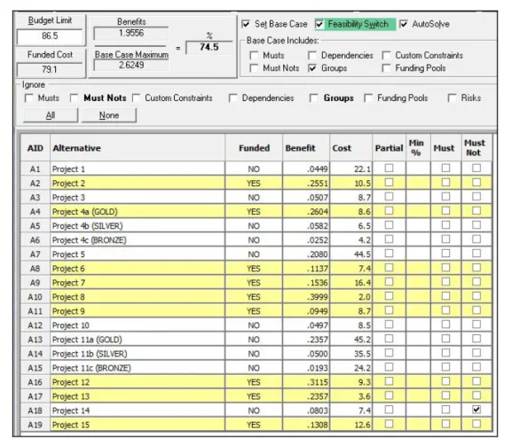 Figure 1. Sample Selected Project Portfolio 