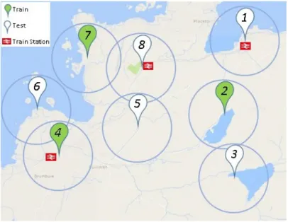 Figure 5.1: Modeling locations based on Flickr tags, structured features, and neighborhood structure..