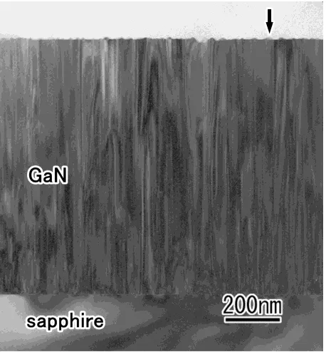 Fig. 2Low magniﬁcation image of the GaN ﬁlm grown on the sapphiresubstrate. Many pyramids are formed on the surface