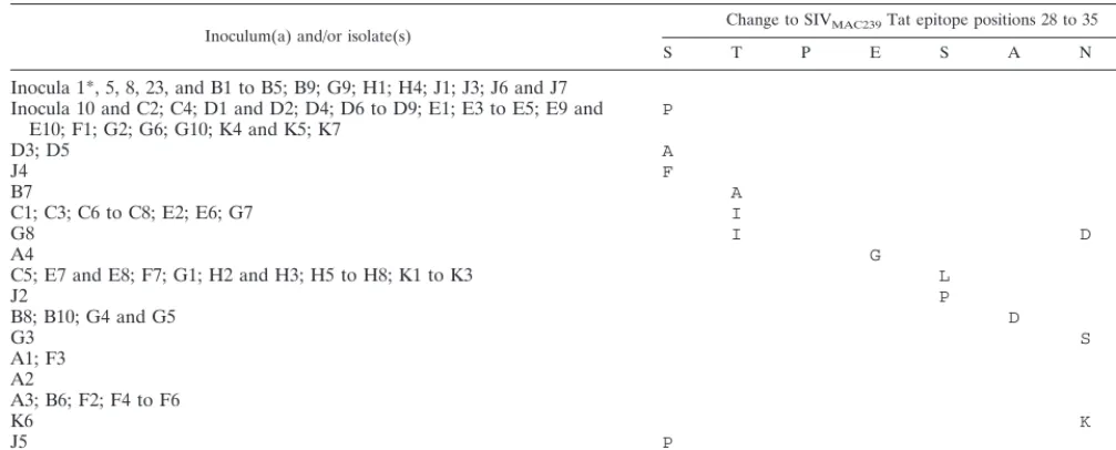 TABLE 3. Amino acid replacements in Tat epitopea