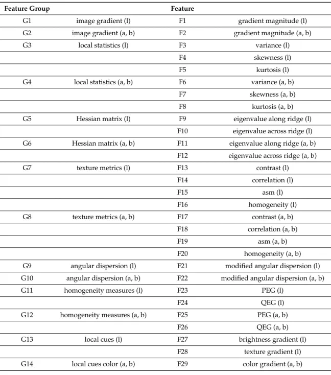 Table 2. Overview of features and respective feature groups considered for boundary detection.