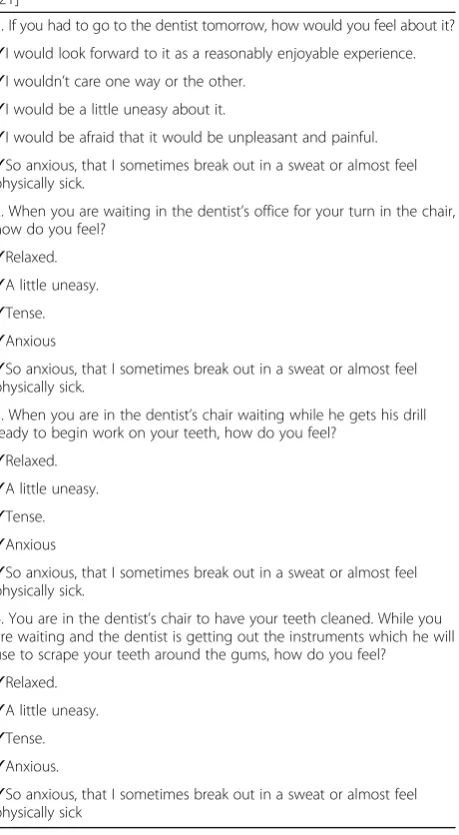 Table 2 Dental Anxiety Scale questionnaire (by Corah et al. 1978)[21]