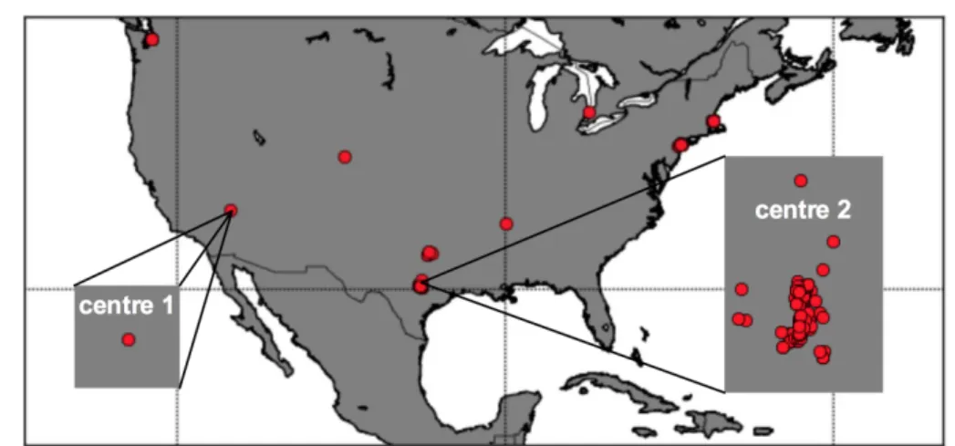 Figure 4.1: A typical user’s multi-centres checkin behaviour sampled from the Brightkite dataset