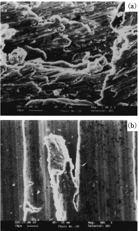 Fig. 12SEM image of worn out surface of LM28 alloy on sliding at 40 Nnormal and (a) 4.0 m/s sliding speed and (b) 5.0 m/s sliding speed.