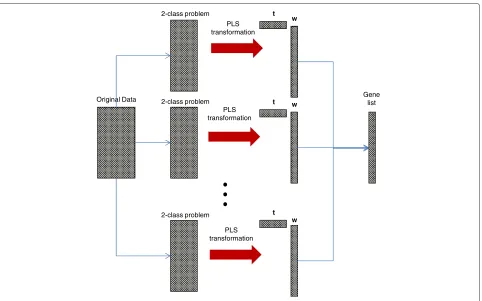 Figure 1 PLS based gene selection method with two-class decomposition technique.