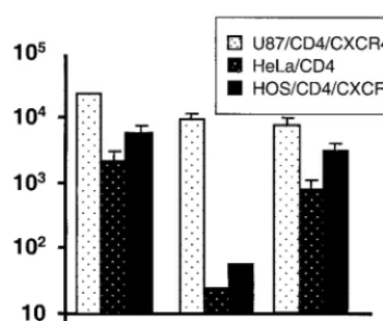 FIG. 6. VSV-G envelope can overcome the block to infection onrestrictive cell types. Infectious titers (measured in focus-forming units