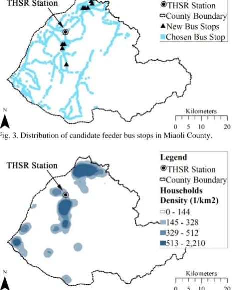 Fig. 3. Distribution of candidate feeder bus stops in Miaoli County.  