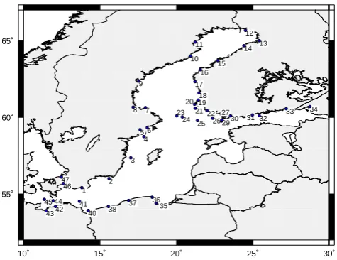 Fig. 1.Fig. 1. Location of the tide gauges considered in this study (cf. Location of the tide gauges considered in this study (cf.Tab