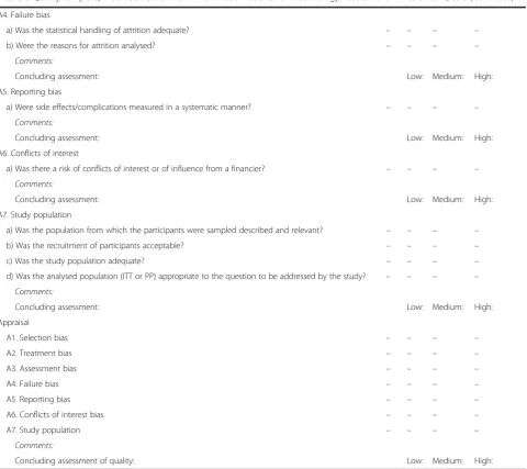 Table 8 Quality template, modified version from The Swedish Council on Technology Assessment in Health Care, SBU (Continued)