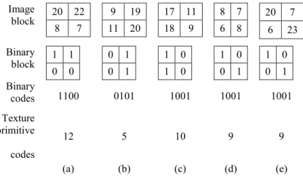 Figure 3.1: Image Blocks and corresponding Texture Primitive  B.  The Spatial Feature of the Texture Primitive 