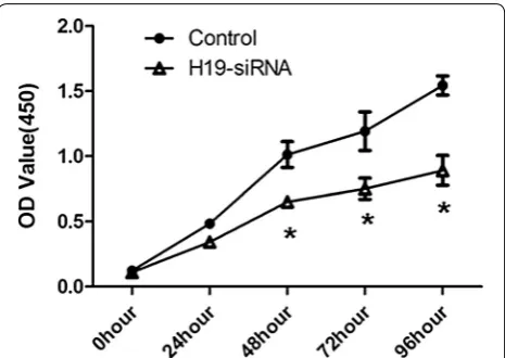 Fig. 5 si-H19 inhibited the proliferation of clear cell renal cell carci-noma cells. 786-O cells were plated in a 24-well plate and transfected with si-H19, and cell proliferation was determined at the indicated time points using a CCK-8 assay