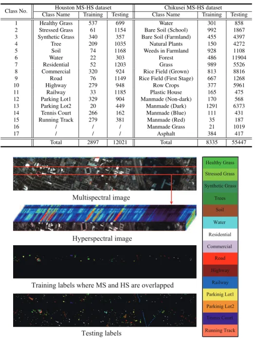 Table 1: The number of training and testing samples for the two used MS-HS datasets.