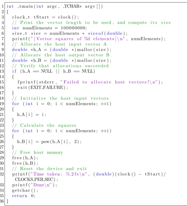 Figure 3.6: C++ sample code that computes the sqares of the first 100 million integers.