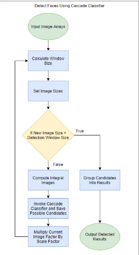 Figure 4.3: Structure of the face detection function. This diagram represents the process in the block labeled “Detect Faces Using Cascade Classifier” in Fig