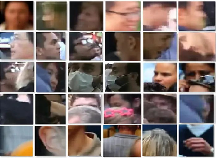 Figure 3.7: Sample images from the CrowdFaces and CrowdNonFaces datasets. The rst four rows are a sample of faces from the CrowdFaces dataset