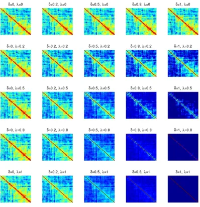 Figure 3.1: Illustration of NOVELIST: image plots of NOVELIST correlation estima-tors with different δ and λ.