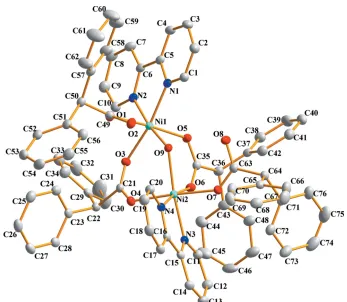 Figure 1The molecular structure of 1, showing the atom-labelling scheme. Displacement ellipsoids are drawn at the 50% probability level