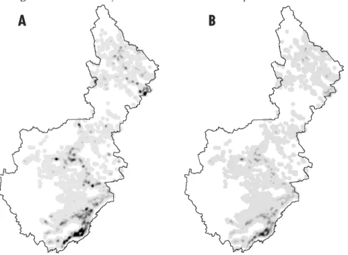 Figure 3. Kernel density surfaces estimated from aerial points and attributes.  