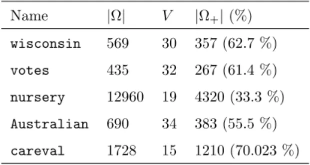 Table 1: Details concerning the implementation of the CSVM for the considered datasets.