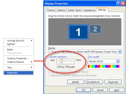 Figure 1. Changing the screen resolution setting in Windows XP.