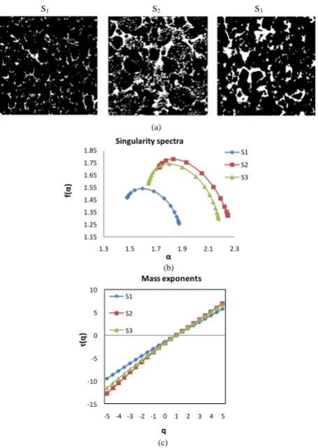 Figure 11. Plots of the detected pore spaces for samples S1, S2 and S3 (a) and their associated 