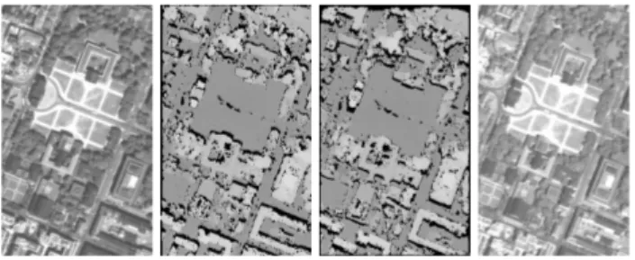 Figure 1 shows the height maps calculated between the first and second panchromatic image (left) and the second and first  panchro-matic image (right) in a small 300 m × 500 m section of the example Munich WorldView-2 image showing the K¨onigsplatz.