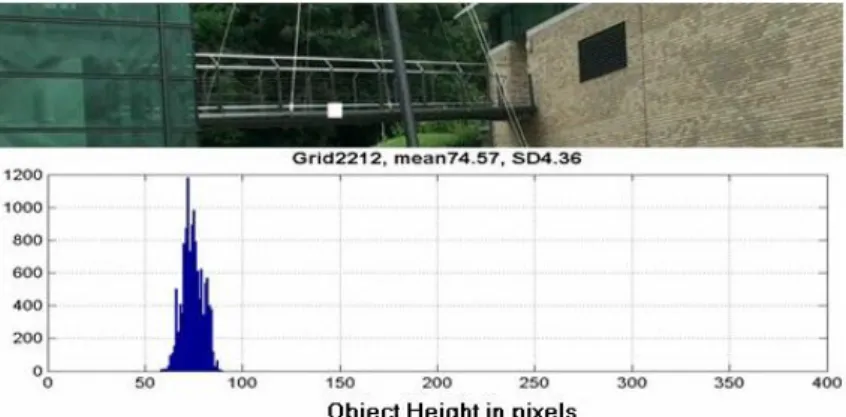 Fig.  9  illustrates  that  for  each  image  patch (red  rectangles),  an  average  pedestrian  height  μ H m,n   is  obtained,  as  described  in  section  4.1