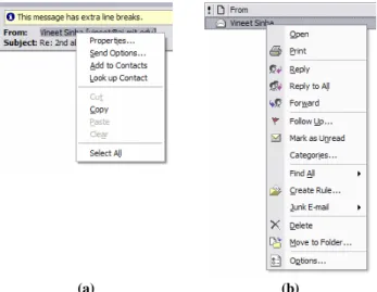 Figure 1. Inconsistent context menus invoked from the text  strings “Vineet Sinha” in two different views of Microsoft 